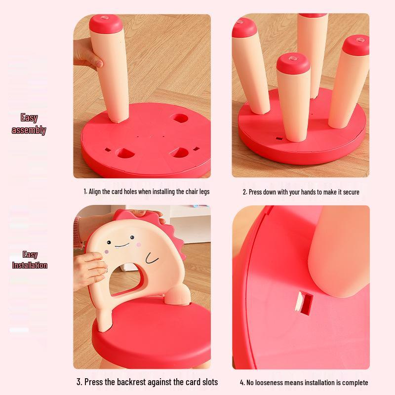 Детский стул со спинкой в виде дракона-динозавра - Утолщенный пластиковый мультяшный табурет