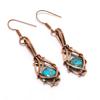 Copper Blue Turquoise Jewelry Handmade Gemstone Earrings, 999 Copper Wire Wrapped Earrings Antique Jewelry, For Engagement Gift
