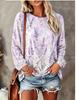 Women Long Sleeve T Shirt Vintage Red Rose Floral All Over Print Crew Neck Casual Fall Tops