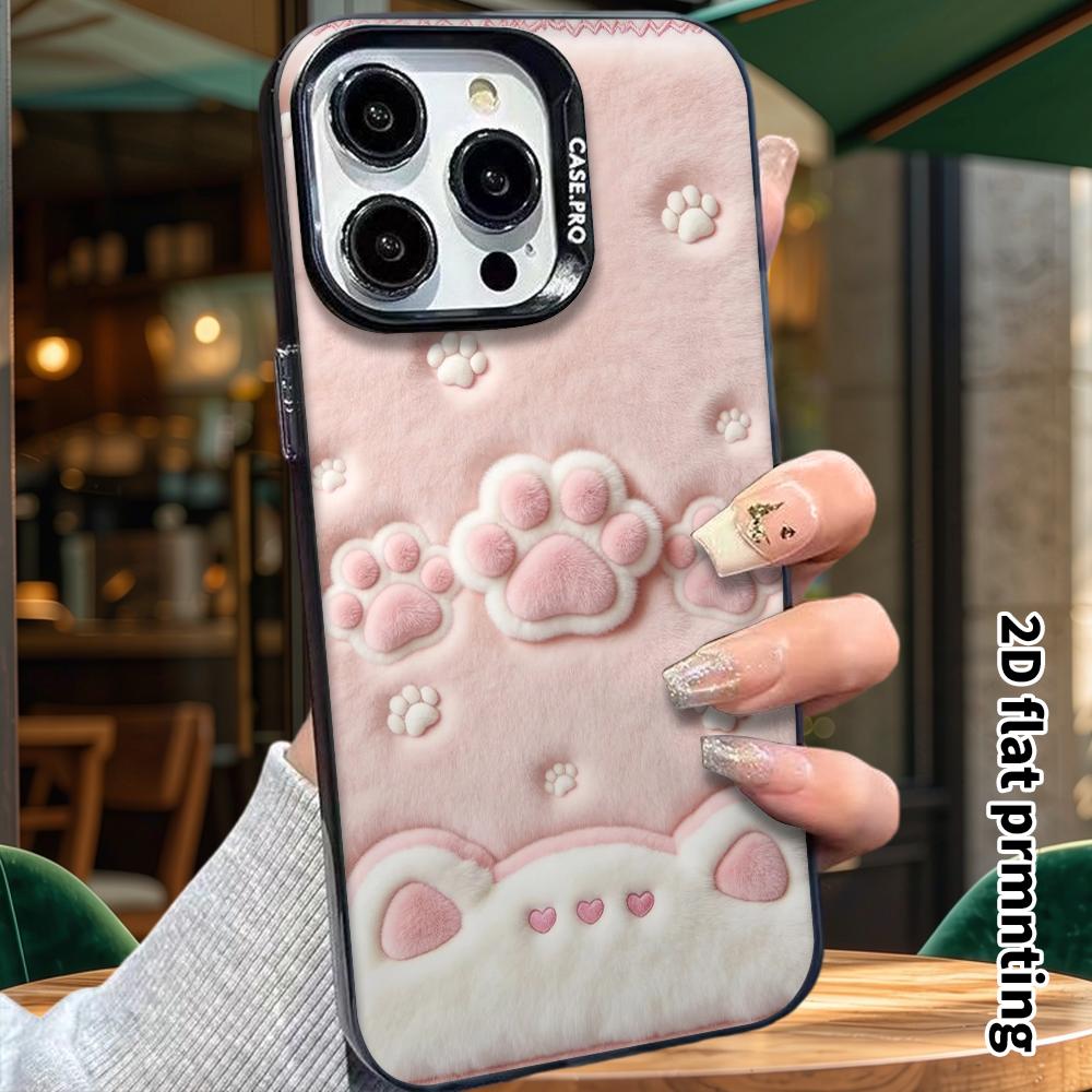 Чехол для телефона: 2D плоский дизайн, подходит для iPhone 18 17 16 15 14 13 Pro, красочный серебристый защитный чехол, парный стиль, розовая кошачья лапа, Рождество и Хэллоу
