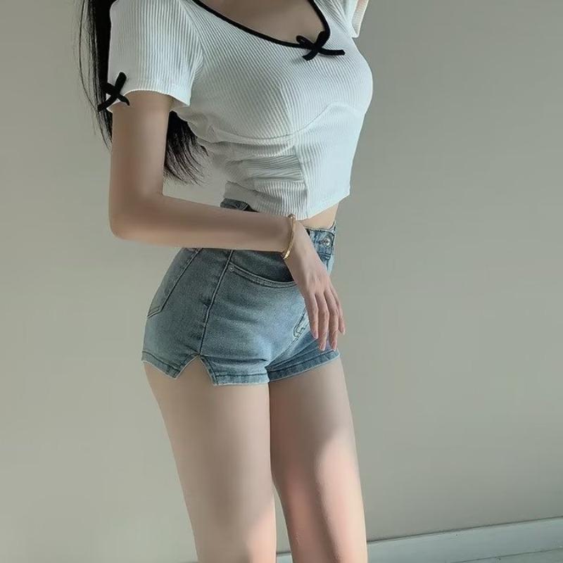 Jeans Women's Summer Skinny Shorts High Waisted, Small Slit Hip Lift Pants