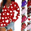 Women's Long Sleeved T-shirt V-neck Valentine's Day Print Casual And Comfortable Top