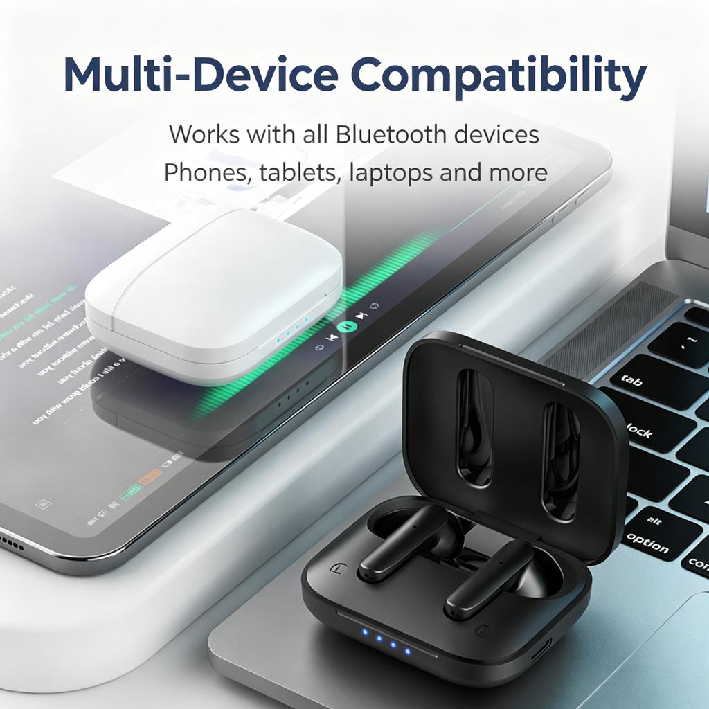 Беспроводные наушники-вкладыши TWS, Bluetooth 5.4 Наушники, 9D Стерео Спортивные Наушники с Зарядным Кейсом