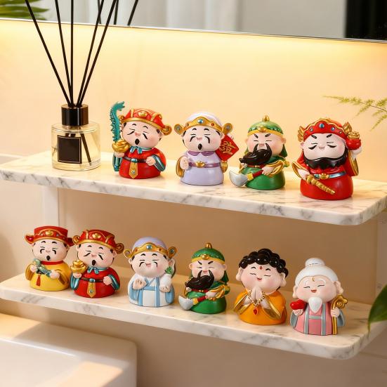 Cartoon God of Wealth Figurine Hand-painted Chinese Immortals Statue Resin Sculpture Home Office Desktop Decoration Ornament
