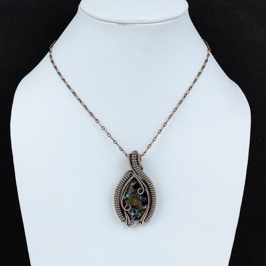 Медный кулон содалит, медная проволока, обернутая кулоном, драгоценный камень, медные украшения, ручная работа, достойный кулон, обернутый проволокой, подарок на помолвку