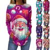 Women's Casual Plus Size Long Sleeved Round Neck Christmas Printed T-shirt Top