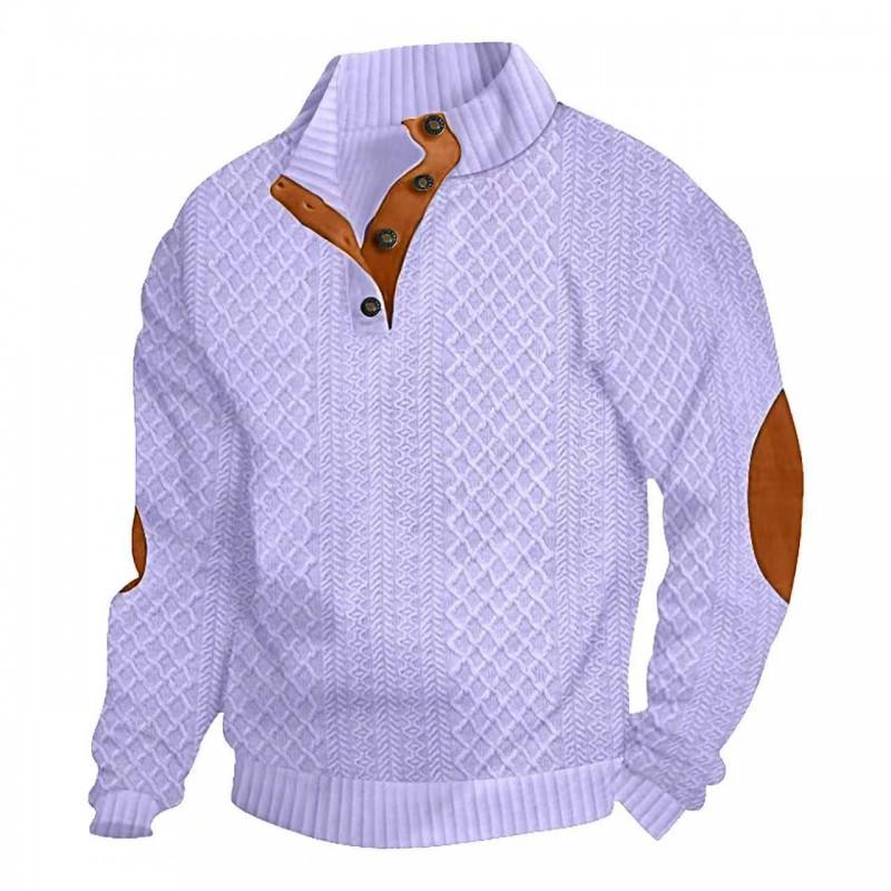 Mens Stand Collar Long Sleeve Sweatshirt Casual Outdoor Jacquard Knit Top Slim Fit
