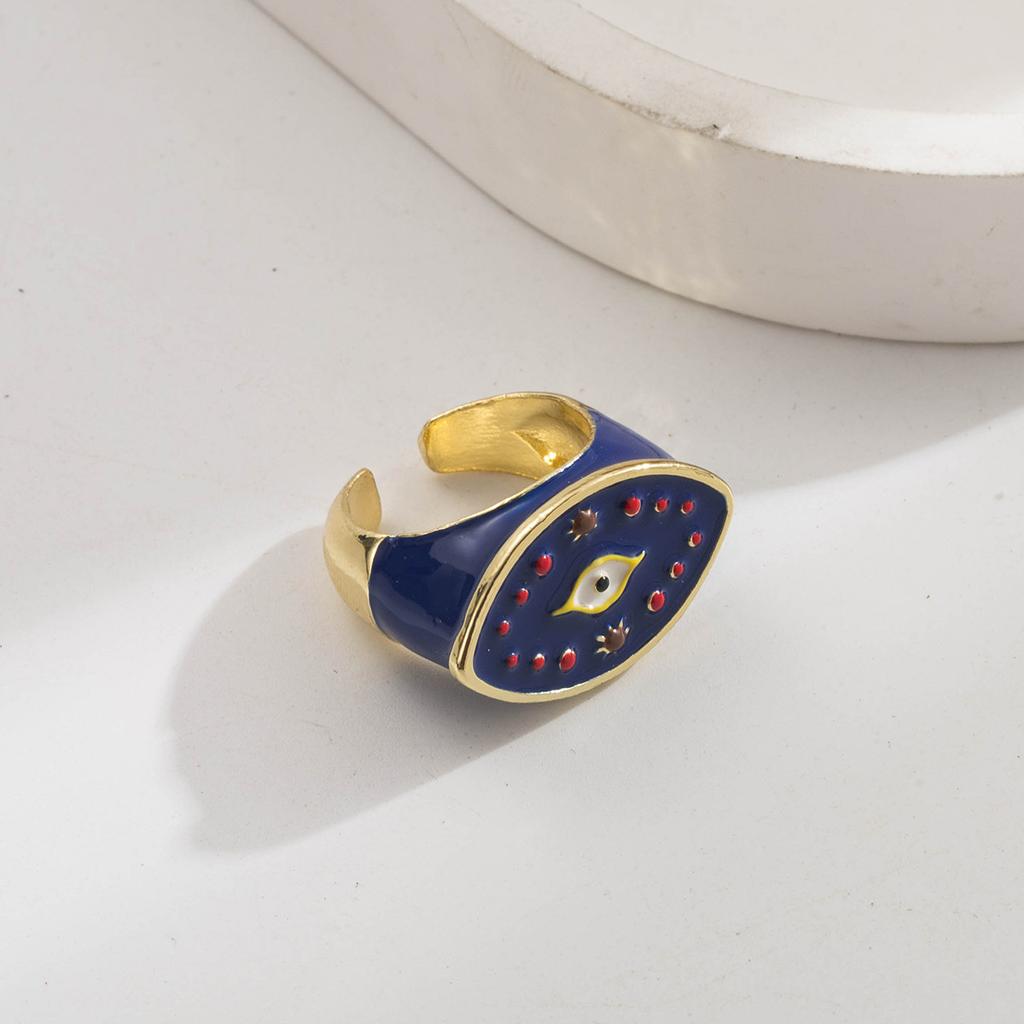 Набор из трех предметов Серия «Глаз демона» Европейский и американский Медь Позолота Эмаль Кольцо «Цветочное дерево» Регулируемое открытое кольцо Аксессуары