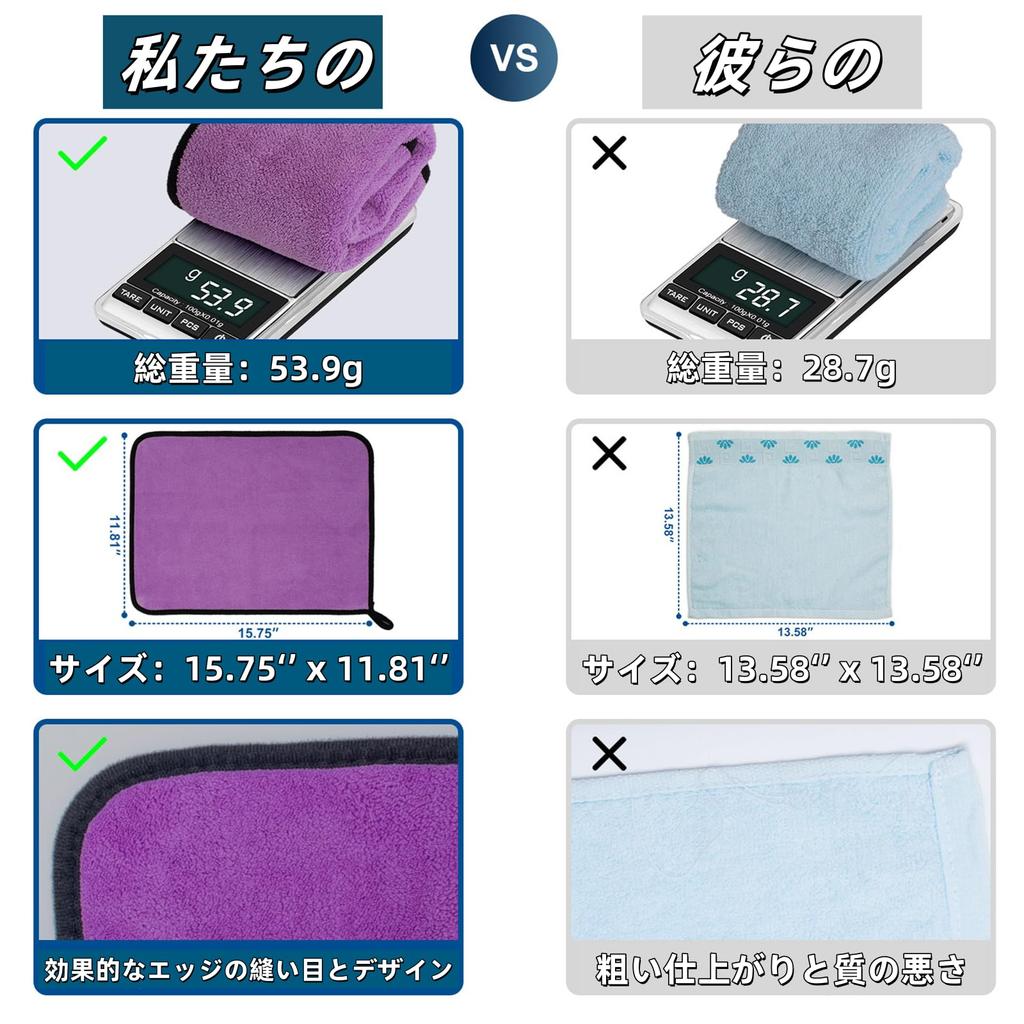 Microfiber Wiping Car Wash Absorbent and for Car Home Kitchen Scratch Thick 40cm x 4 Total of 8 Pieces Cloths, Towels, Quick-Drying, Washing, Use,