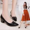 Женские кожаные туфли на высоком каблуке, элегантные туфли на толстом каблуке с острым носком, слипоны