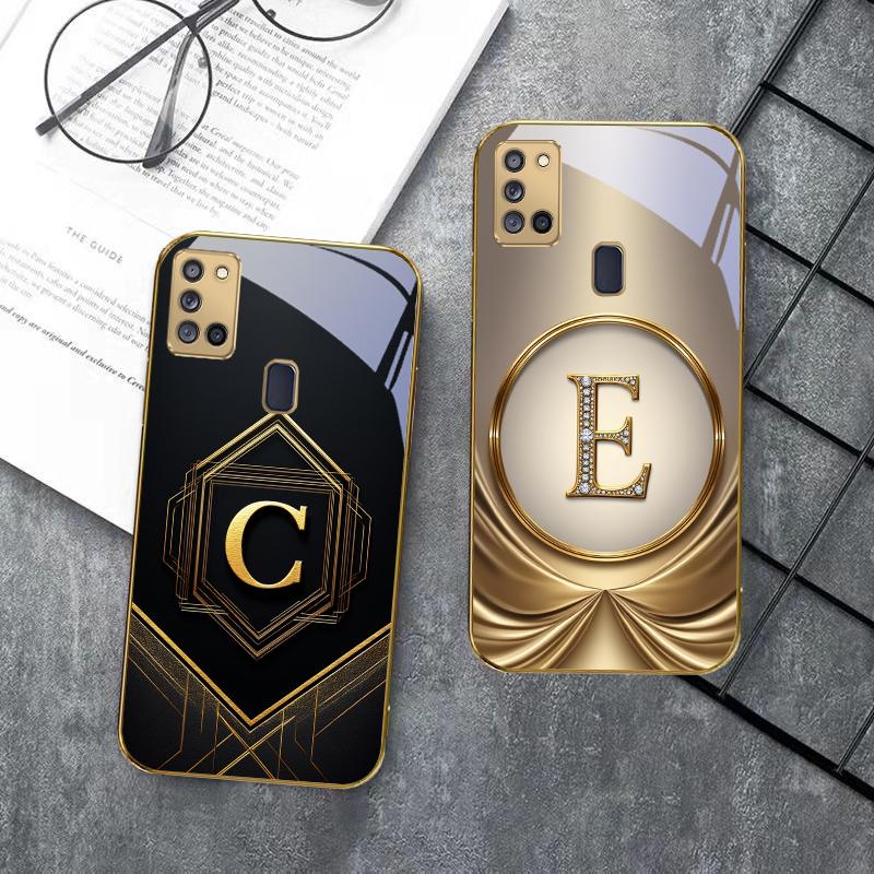 Великолепная золотая буква "R" Для Samsung A 31 32 A33 A34 35 14 A15 13 16 25 26 50 52 53 54 55 56 70 71 72 73 Золотой стеклянный чехол для телефона