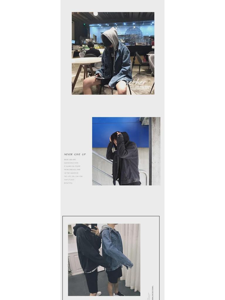 Мужская джинсовая куртка свободного кроя с капюшоном в корейском стиле: Модный, универсальный, красивый, с японским влиянием.