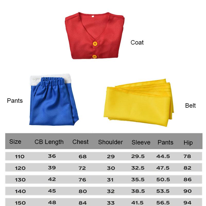 Kids Anime Luffy Cosplay Costume with Straw Hat for Boys Halloween Carnival Uniform Coat Pants Belt Full Set Dress Up