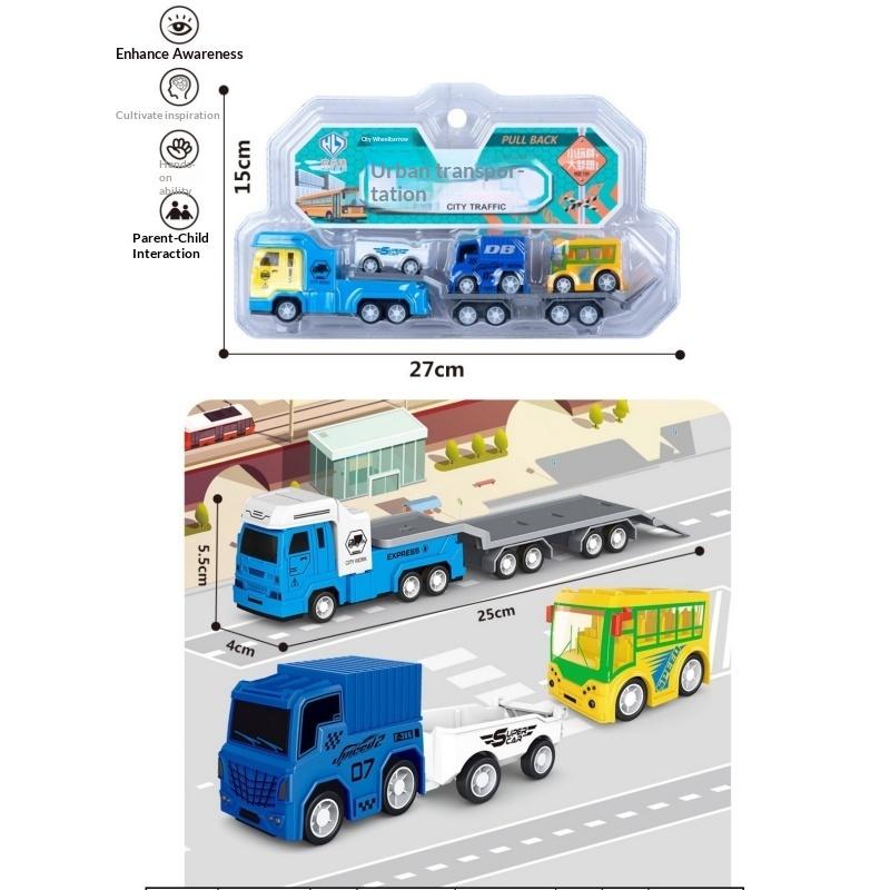 Plastic Fire Truck Model Toy Set for Kids Engineering Construction Pull Back Car Creative Educational Gift for Boys Birthday