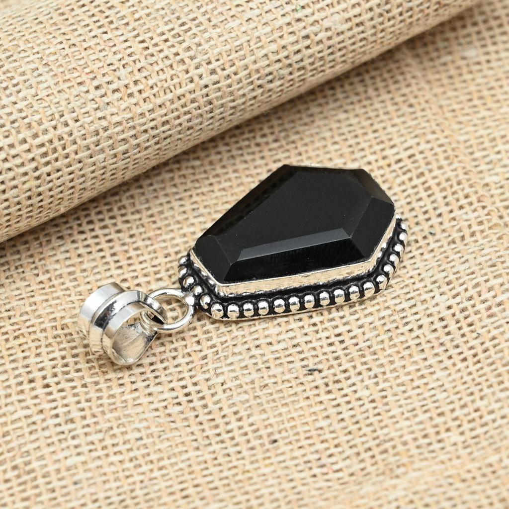 Прекрасный черный оникс, драгоценный камень, твердое серебро 925 пробы, подвеска ручной работы, ювелирные изделия