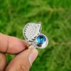 Gift For Her 925 Silver Natural Swiss Blue Topaz Statement Adjustable Ring