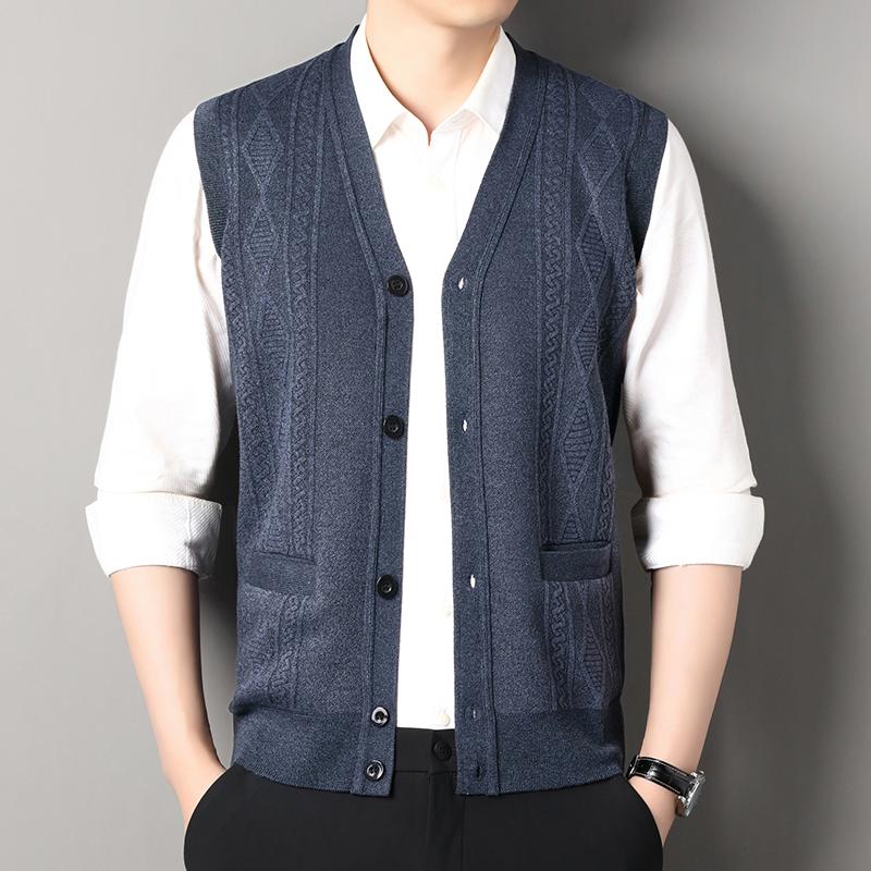 Осень Зима Мужской Жилет Повседневный Жилет-Свитер Застегивающийся Кардиган Мужской Трикотажный Кардиган с V-образным вырезом