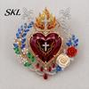 Religious Jewelry 1/2Pcs Radiant Sacred Heart Floral Faux Gemstone Brooch, Christian Pin for Women, Vintage Style Symbol Pin, Coat Dress Scarf,