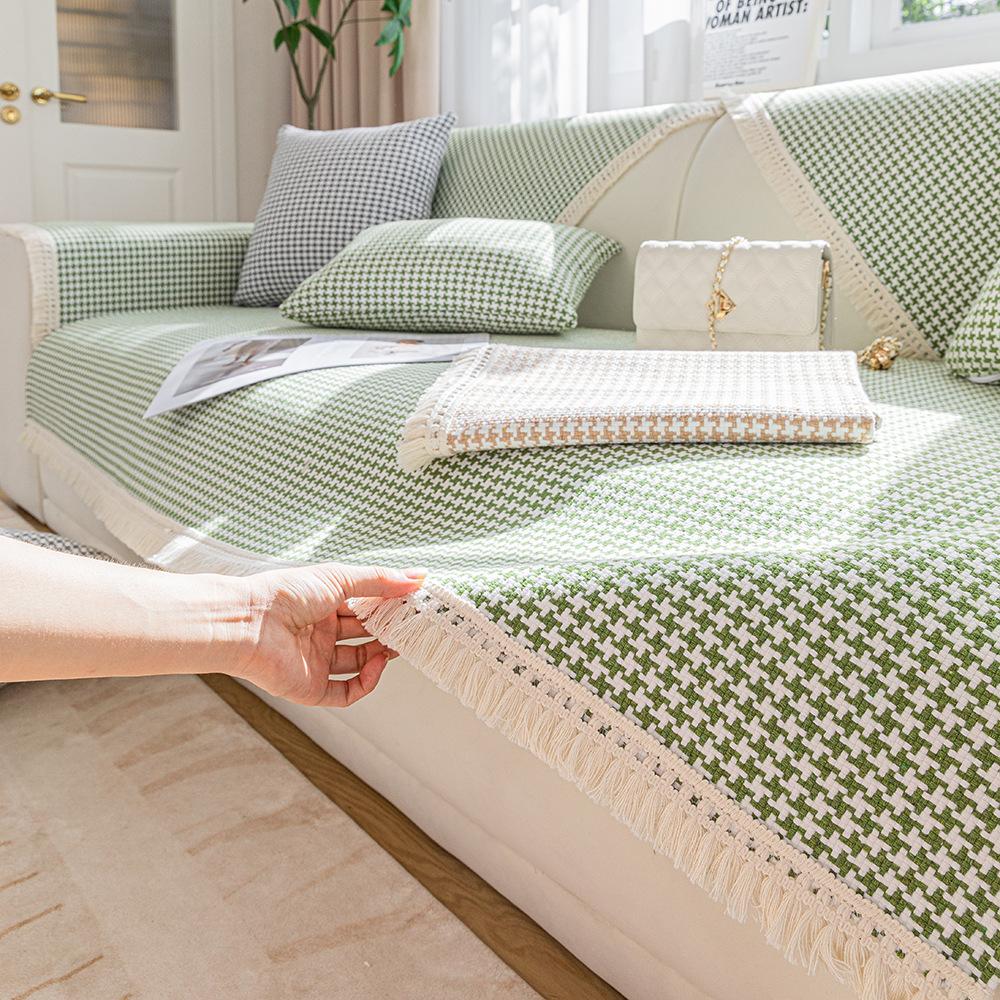 Thousand Bird Grid Splicing Sofa Cover Non-slip Cotton Thread Woven Sofa Cushion All-season Universal Living Room Home Sofa Mat