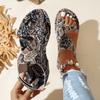 Большие сандалии в этническом стиле с плоским носком, летние новые дышащие сандалии в римском стиле с принтом для пляжа