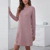 Women's Round Neck Casual Button Loose Long Sleeve Dresses