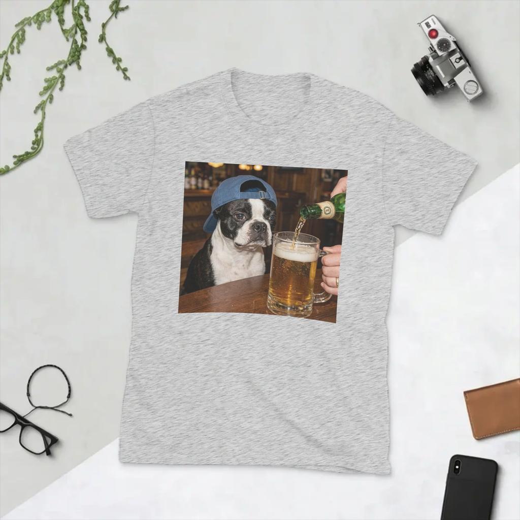 Boston Terrier Drinking Beer TShirts Unisex Funny Dog Funny 100 Cotton Tees Round Collar Short Sleeve T Shirts Big Size Clothing