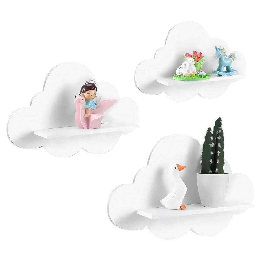 3Pcs Cloud-shaped Modern Wall Bookshelf Multifunctional Modern Style Wooden Wall Storage Rack for Living Room Display Stands