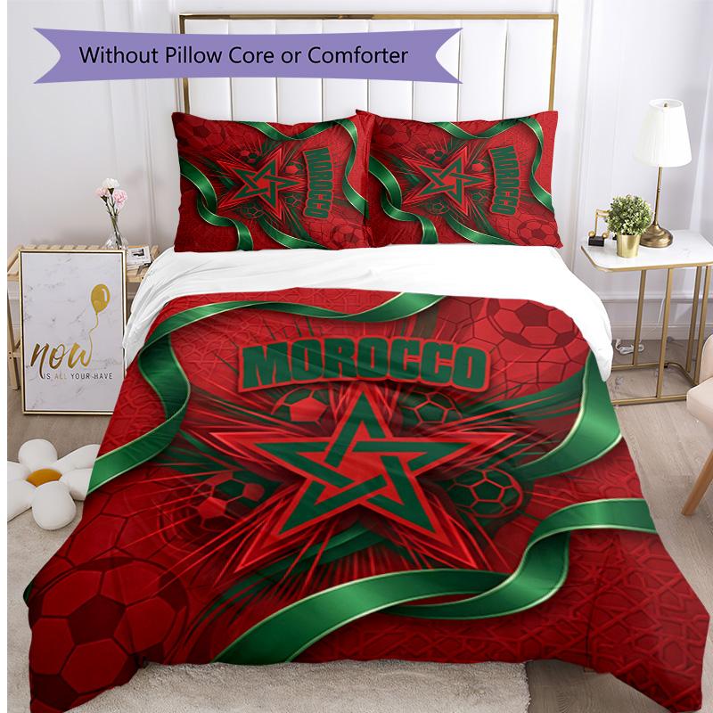 Morocco Football Printed Bedding 3 Piece Set Cozy Breathable Bed Cover Set as Housewarming Holiday Gift