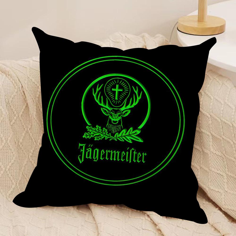 Подушка-чехол Jägermeister-r с логотипом, шелковистый короткий плюш, чехол для диванной подушки, скрытая молния, мягкий пылезащитный чехол для домашнего декора