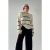 Women's Ecru Cream Square Patterned Oversize Knitted Knitwear Sweater - Square Beige Patterned Midi Knit Sweater