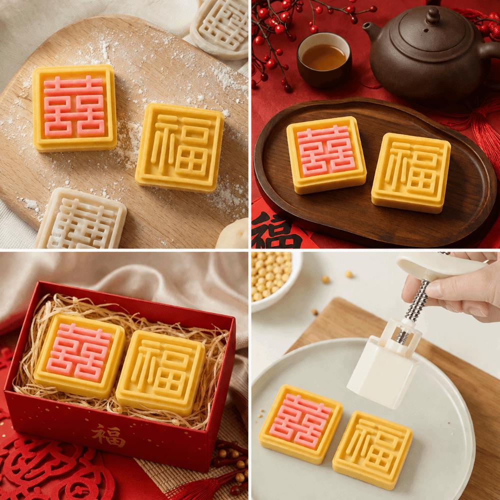 1 Mold And 2 Stamps Moon Cake Mold Square Shape Dessert Mold Pastry Mold for Kitchen Use