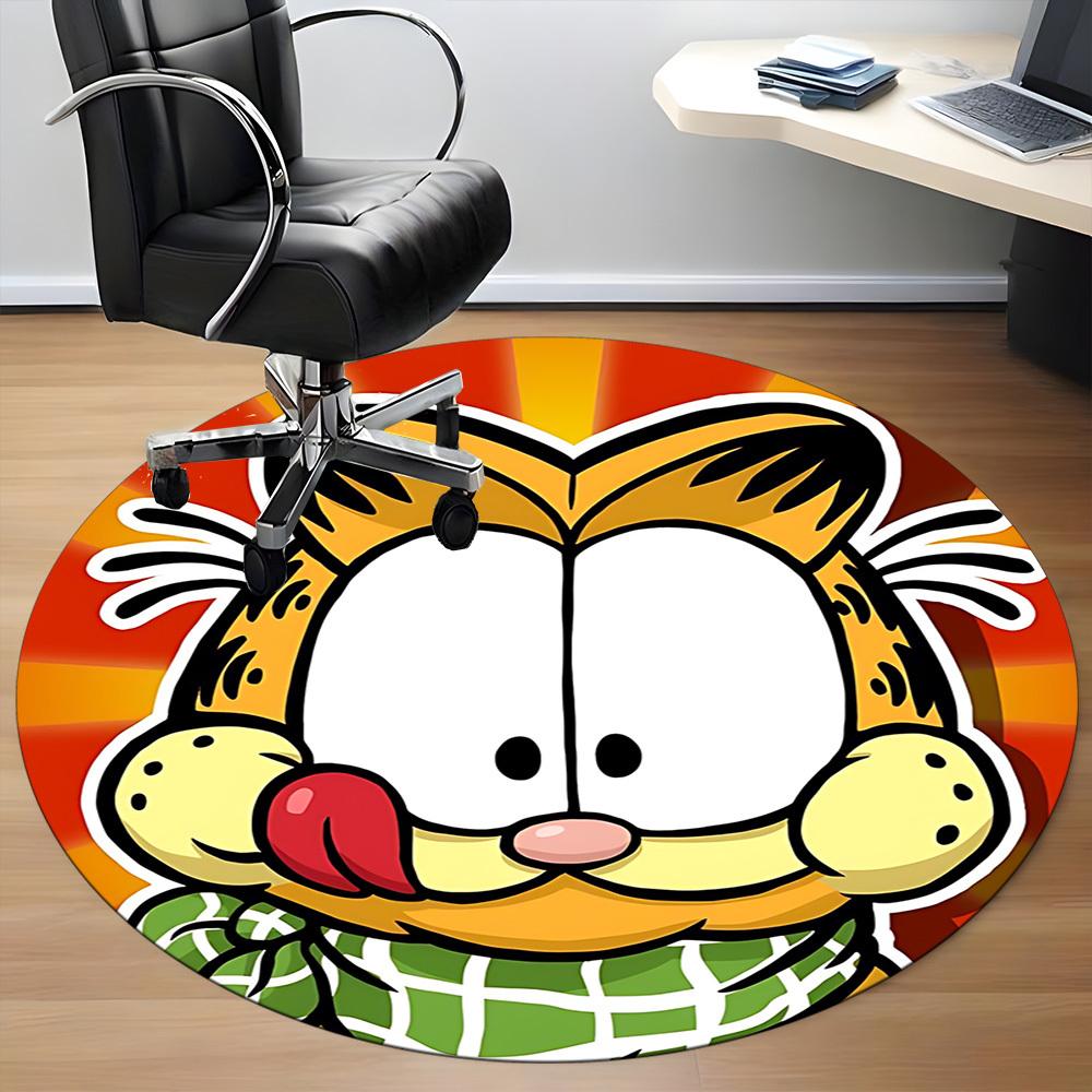 1pc Garfield, Cat Chair Carpet for Office Non-Slip, Soft & Comfortable, Carpet for Office, Gaming, Lightweight Round Floor Mat
