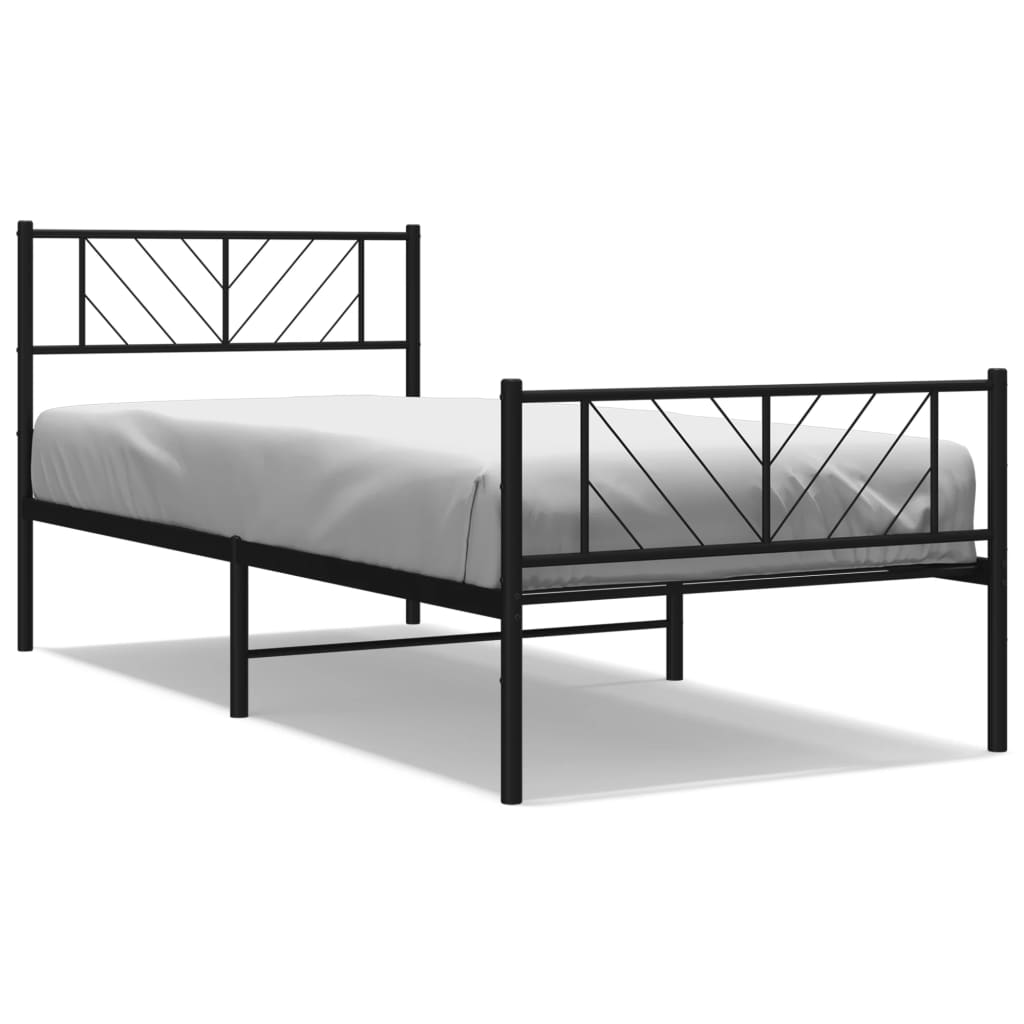 Vidaxl Metalowa Rama Łóżka Z Wezgłowiem I Zanóżkiem, Czarna, 90X190 Cm