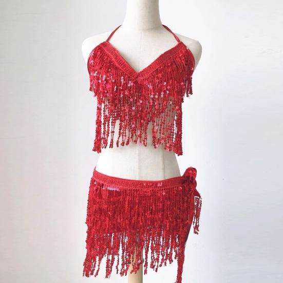 Костюм танцовщицы живота Топ-бра с пайетками и кисточками с бахромой и поясным платком Комплект Сверкающий костюм для рейв-вечеринки для женщин и девушек