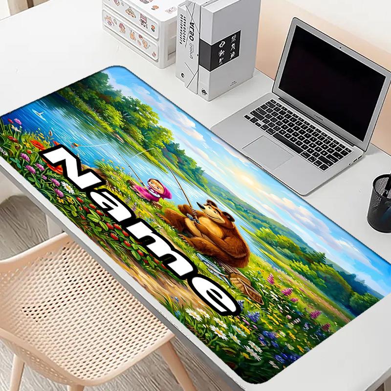 Custom Name Personalized Masha and The Bear Pattern Mousepad, Laptop PC Desk Mat, Decorative Desk Mat for Home Keyboard Pad Gift