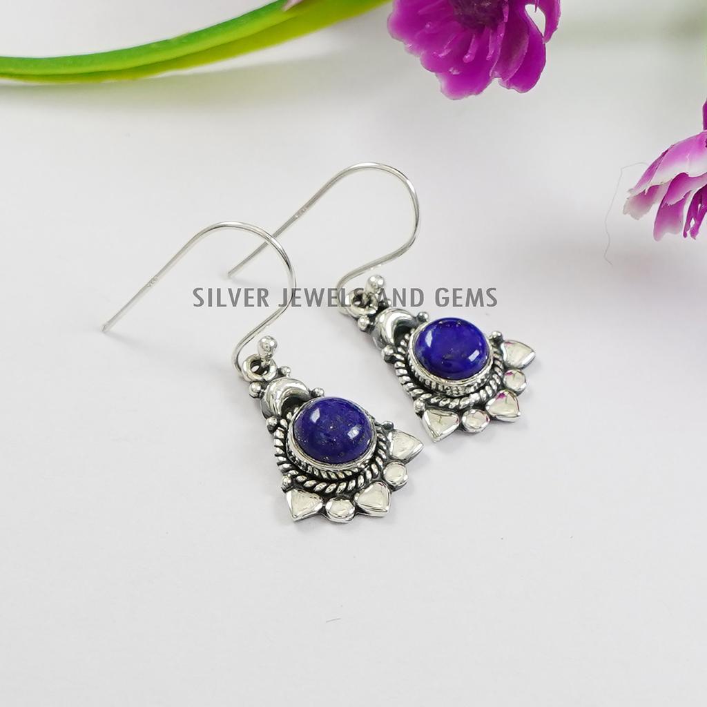 Labradorite Gemstone Earrings: Round Sterling Silver Boho Earrings