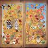 Autumn Window Clings 9 Sheets Fall Woodland Animals Clings, Maple Leaf Pumpkin Scene Layout Supplies Squirrel Fox Rabbit Glass Sticker, Anti Collision