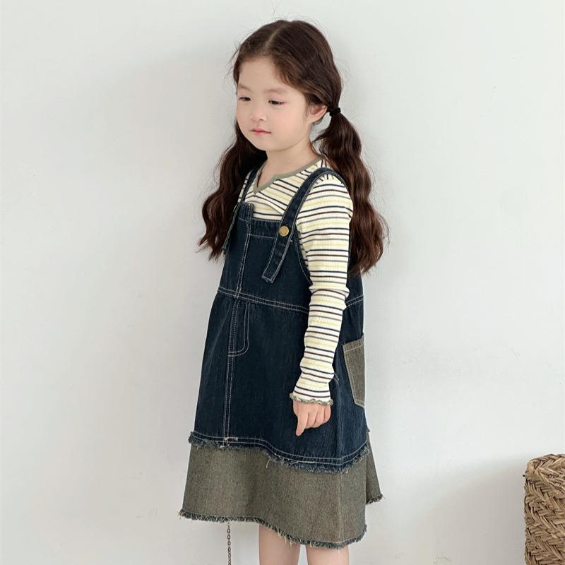 Новое повседневное платье-рубашка из денима в стиле ретро для девочек на весну и осень