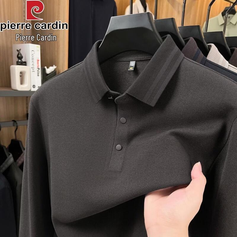 Pierre Cardin Мужская премиальная рубашка-поло с длинным рукавом из смеси шелка и шерсти