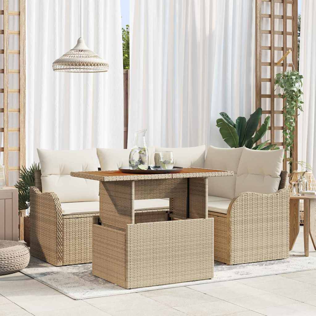 Garden Sofa Set with Cushions 5 pcs Beige and Cream Poly Rattan