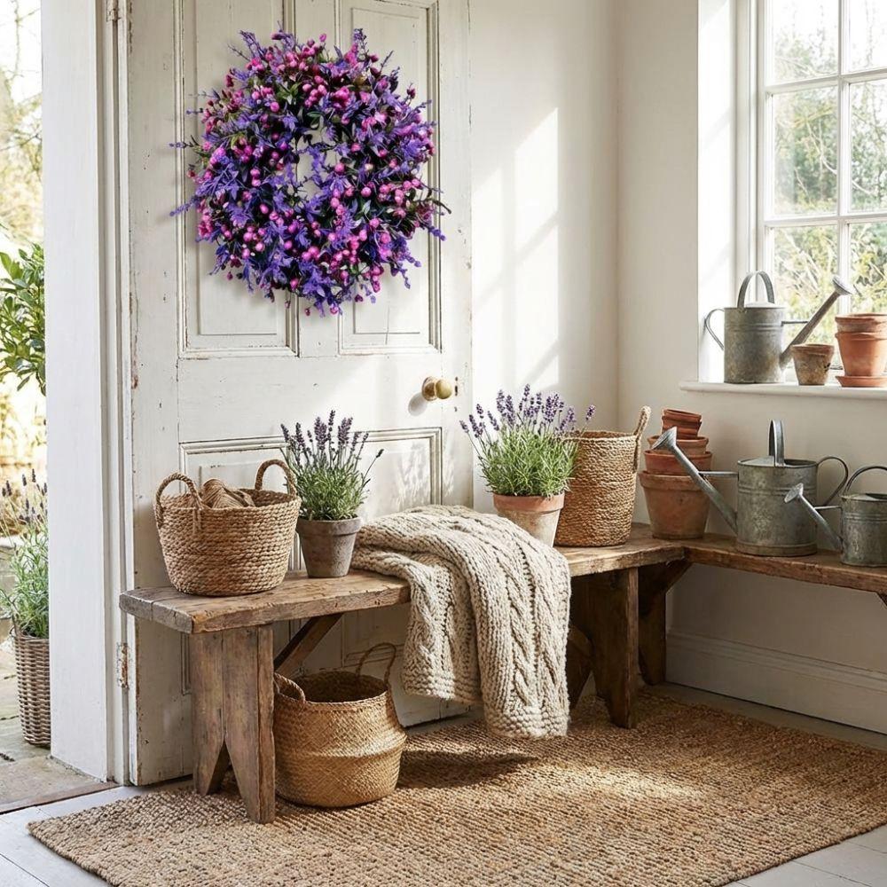Lifelike Artificial Lavender Wreath Plastic Door Hanging Wreath Front Gate Wreath Office Decor