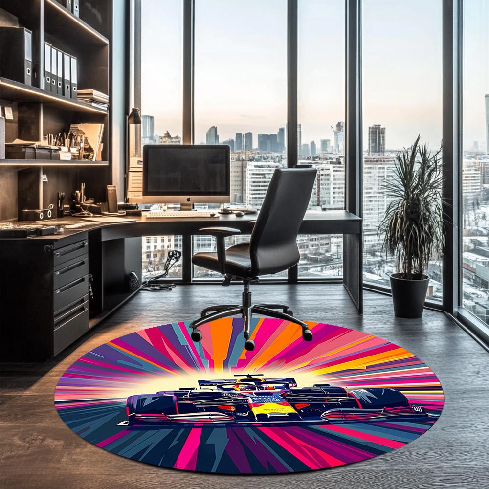 Racing Printed Round Rug Carpet Chair Rug Area Rug Entryway Doormats,for Office Chair Living Room Bedroom Kitchen Room.