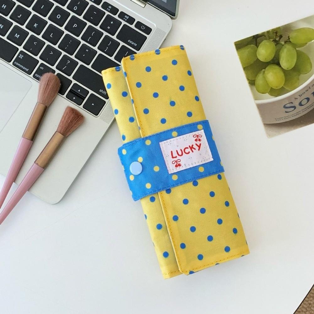 Foldable Polka Dot Makeup Brush Bag Canvas Multipurpose Penbag Cosmetic Tools Storage Roll Home