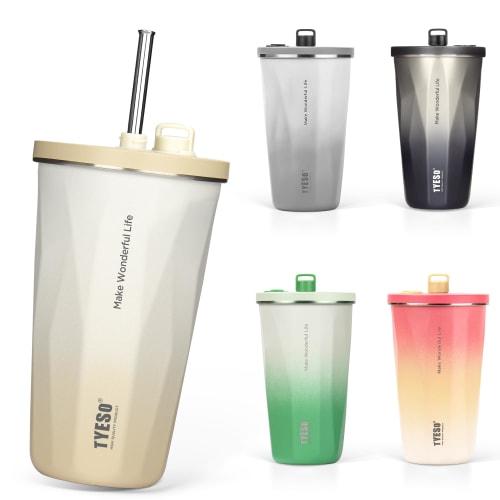 TYESO Tumbler with Straw, Stainless Steel, Wide Mouth, Vacuum Insulated, Suitable for Home, Office, and Outdoor Use, Available in Multiple Colors, Kee