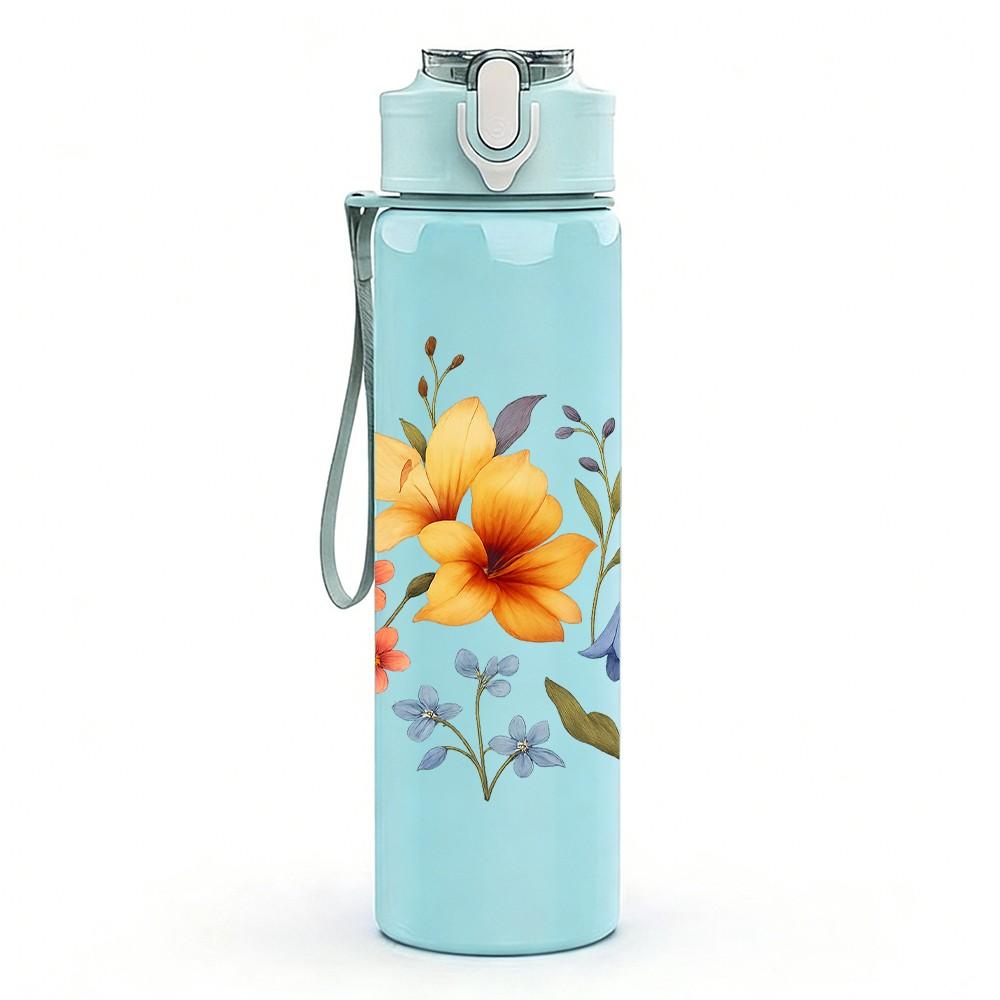 1PC Wild Floral Bouquet Art Print 750ml Color Plastic Sports Water Bottle Leakproof Flip Straw Lid Suitable for Sports Office Home Use