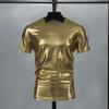 Летняя мужская футболка с глянцевой поверхностью, бронзовая, облегающая, с круглым вырезом, однотонная, с короткими рукавами, пуловер, вечерние, клубные, для выступлений, танцевальная уличная одежда, топ