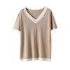Женская летняя футболка с V-образным вырезом из чистого хлопка, имитирующая двойку, с короткими рукавами, удобная, модная и универсальная, модный базовый топ с рукавами до локтя