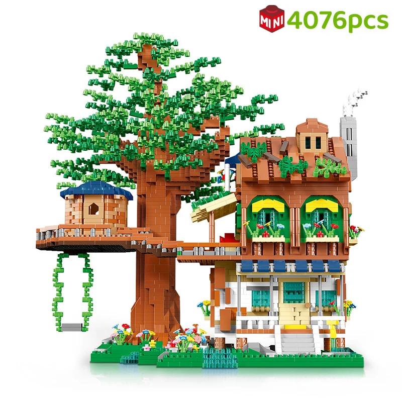 Creative Micro Bricks Cherry Blossom Tree House Building Blocks Assembled Model Street View MOC Kit Christmas Gift Boys Girls 3+