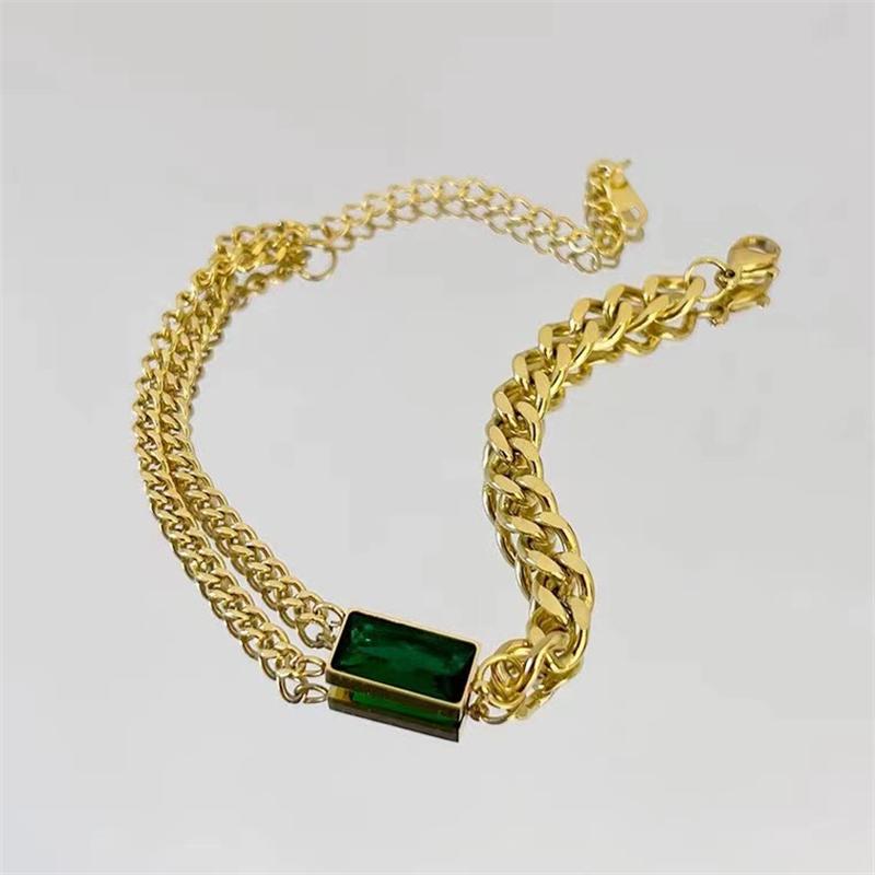 Новый легкий роскошный зеленый прямоугольный браслет из нержавеющей стали с цирконами для женщин, модный женский браслет с подвесками Rustproo, ювелирные изделия