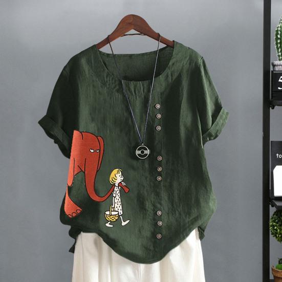 Женская футболка с принтом слона и мультяшной девушкой с короткими рукавами, дышащая, с круглым вырезом